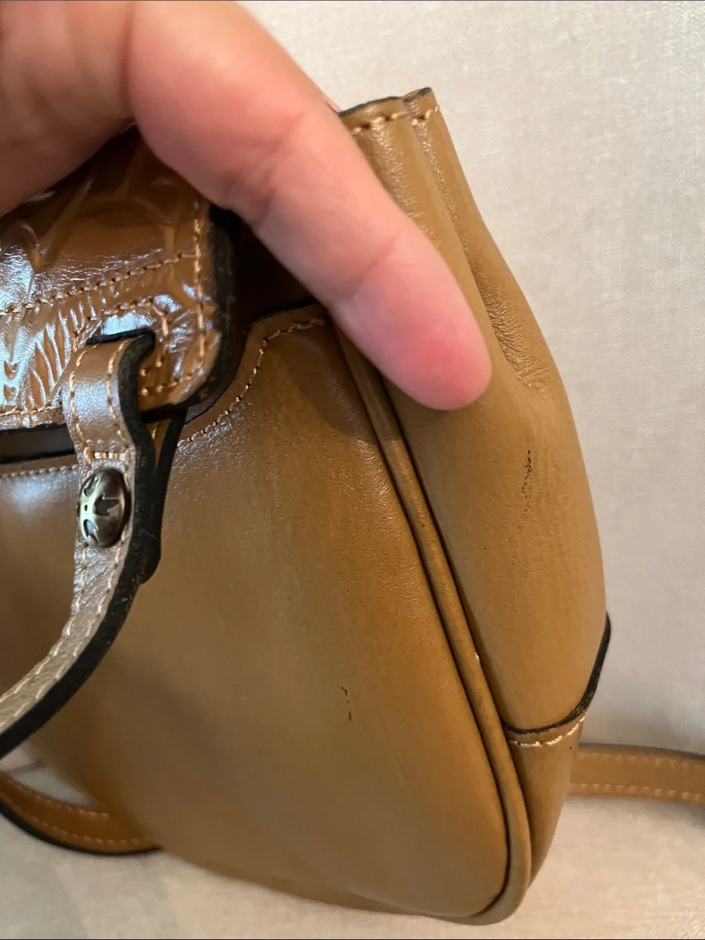 Patricia Nash Tan Floral Tooled Leather Crossbody Bag